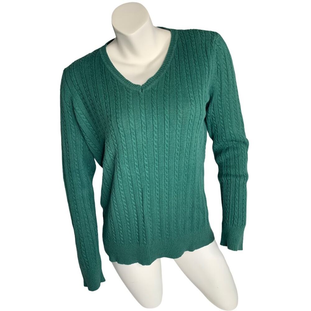 Laura Scott Large green cable knit sweater v-neck